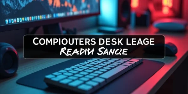 The image shows a clean, organized computer desk setup with various helpful accessories.