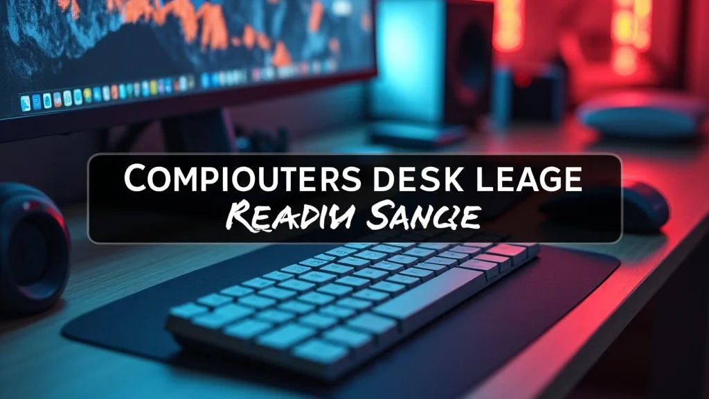 The image shows a clean, organized computer desk setup with various helpful accessories.